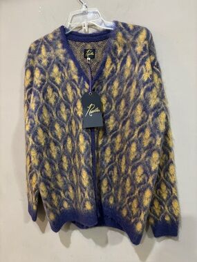 Needles Mohair Cardigan Purple Gold Jacquard Made in Japan NWT Medium